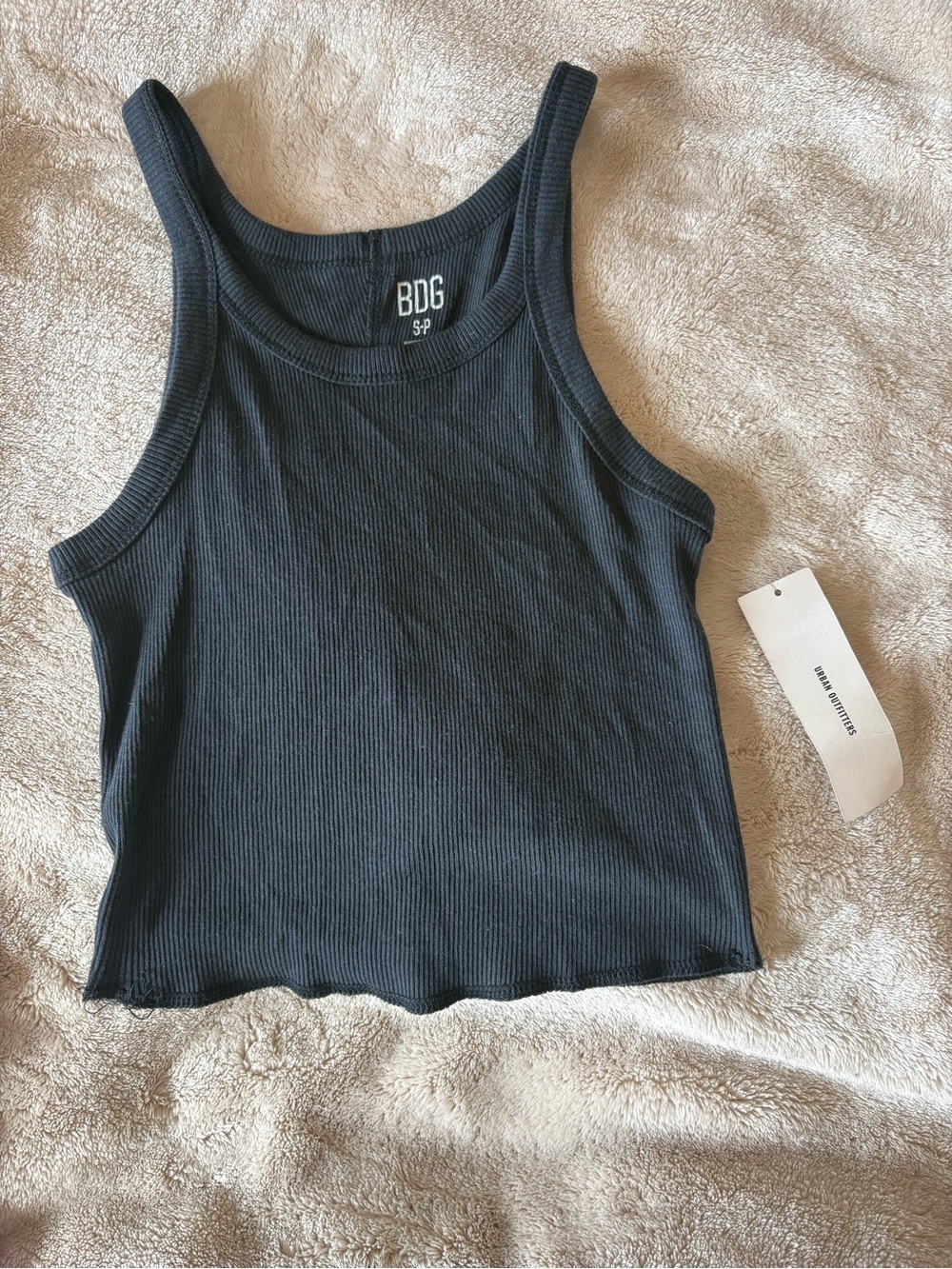 BDG Black Ribbed Cropped Tank Top